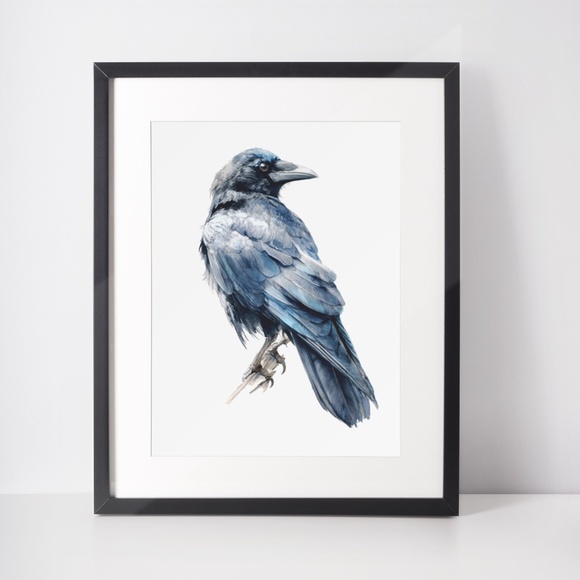 Watercolor Black Crow Wall Art Print Unframed - Black Bird Raven Illustration - Picture 3 of 6